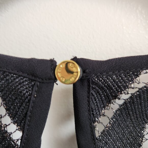 Size S/P Bebe Black Metallic Chevron Blouse - Picture 3 of 8